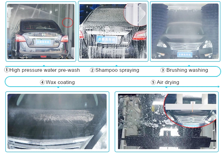 Risense drive through conveyor belt car wash tunnel system full automatic with air dryer and drying brushes